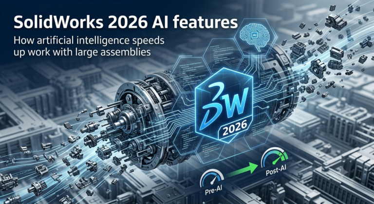Funzionalità AI di SolidWorks 2026: come l’intelligenza artificiale accelera il lavoro con assiemi di grandi dimensioni
